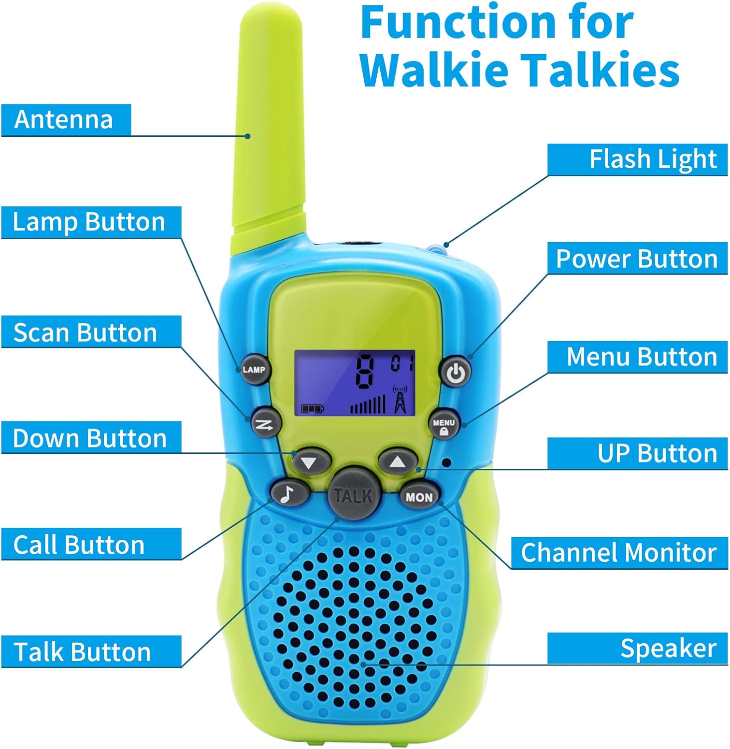 Дитячі рації Walkie Talkies, 2-стороннє радіо, 3 милі, T-388 Blue