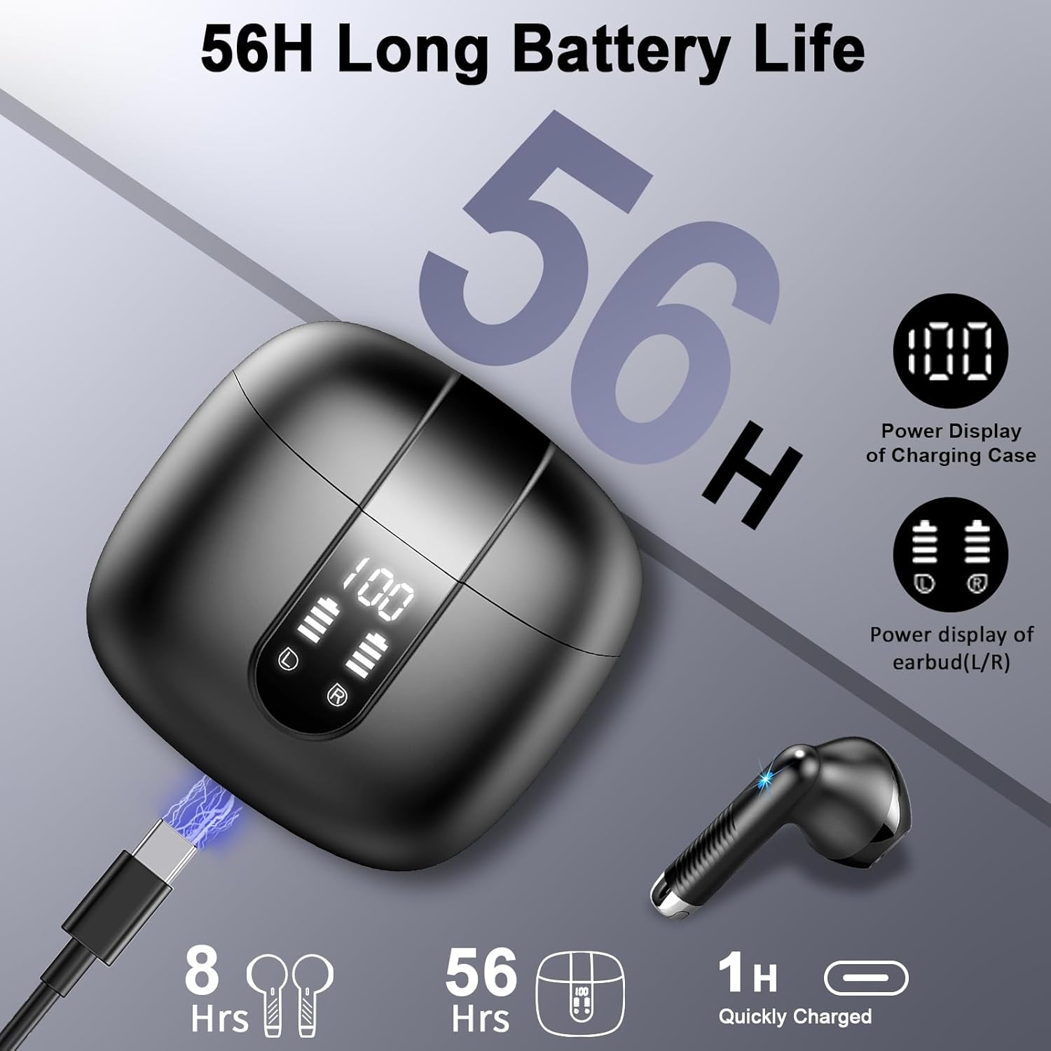 Бездротові навушники Wireless Earbuds з Bluetooth 5.4, стерео звук, мікрофон, зарядний кейс, для смартфонів та гаджетів