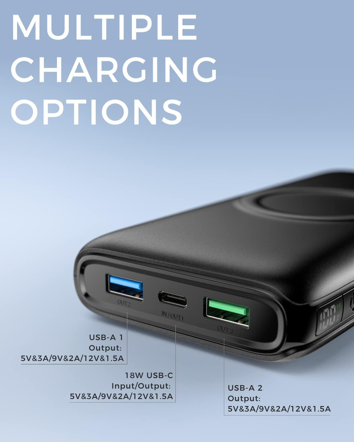 Павербанк FEELLE 26800мАг, швидка зарядка PD 18Вт та QC 3.0, 4 виходи, USB-C, портативний