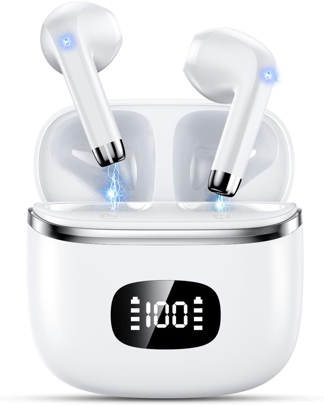 Бездротові навушники Bluetooth 5.3 (білі), ENC, 40г, Hi-Fi, LED-дисплей, IP7, мікрофон, Touch Control