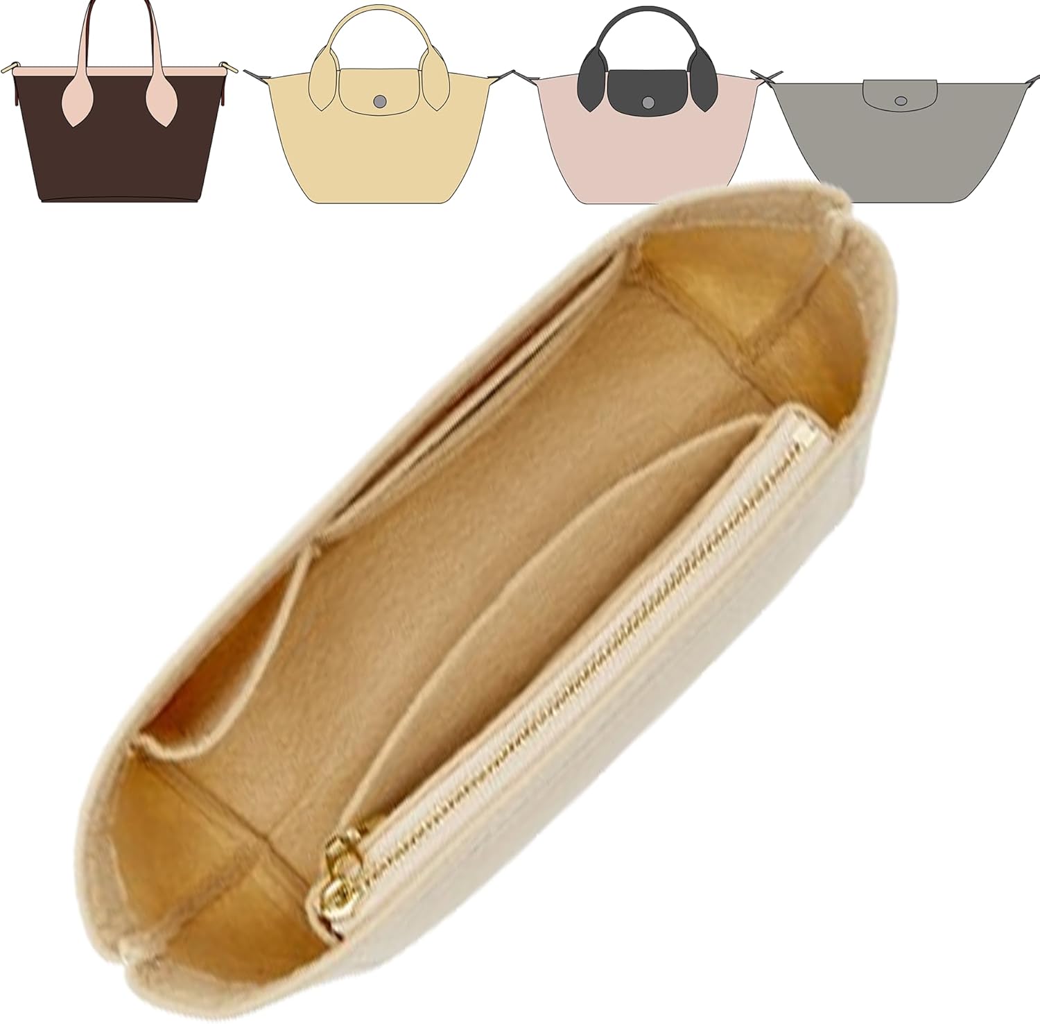 Органайзер-вкладиш Doxo для сумок Longchamp Le Pliage Mini/XS та Louis Vuitton Neverfull BB, з фетру