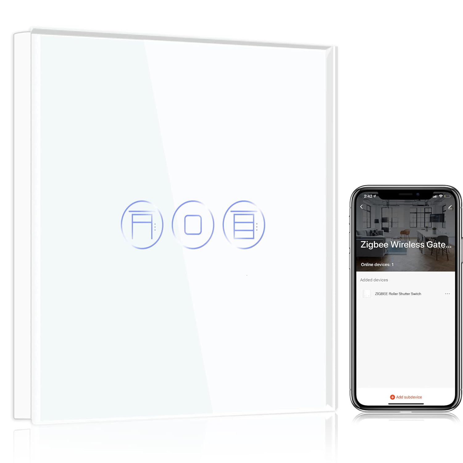 Розумний вимикач для ролет BSEED ZigBee, сенсорний, білий, для Alexa/Google Home, потрібен хаб та нейтраль