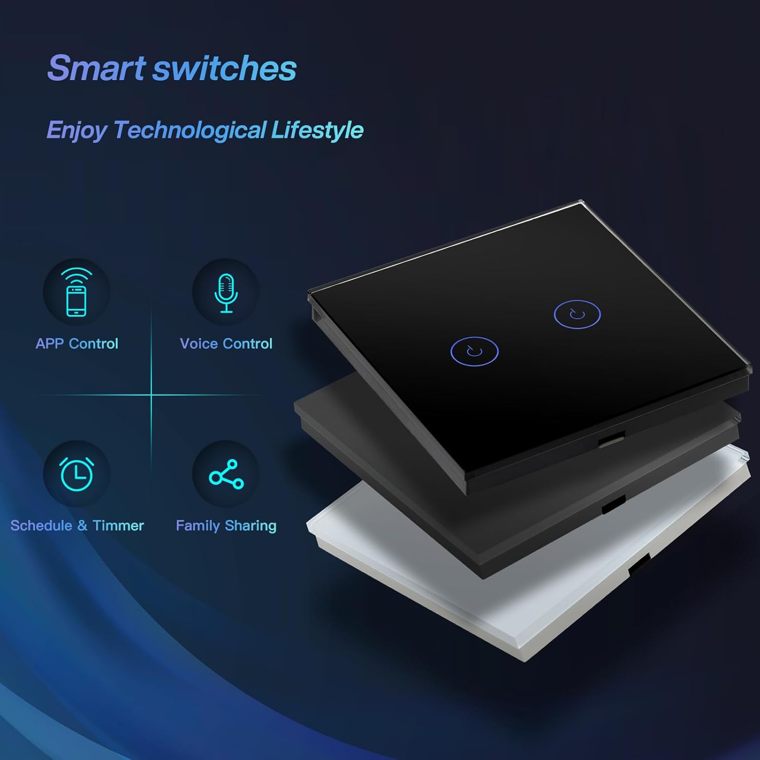 Розумний Wi-Fi вимикач BSEED 1-клавішний, сенсорний, скляна панель, Alexa/Google, потрібен нуль, чорний