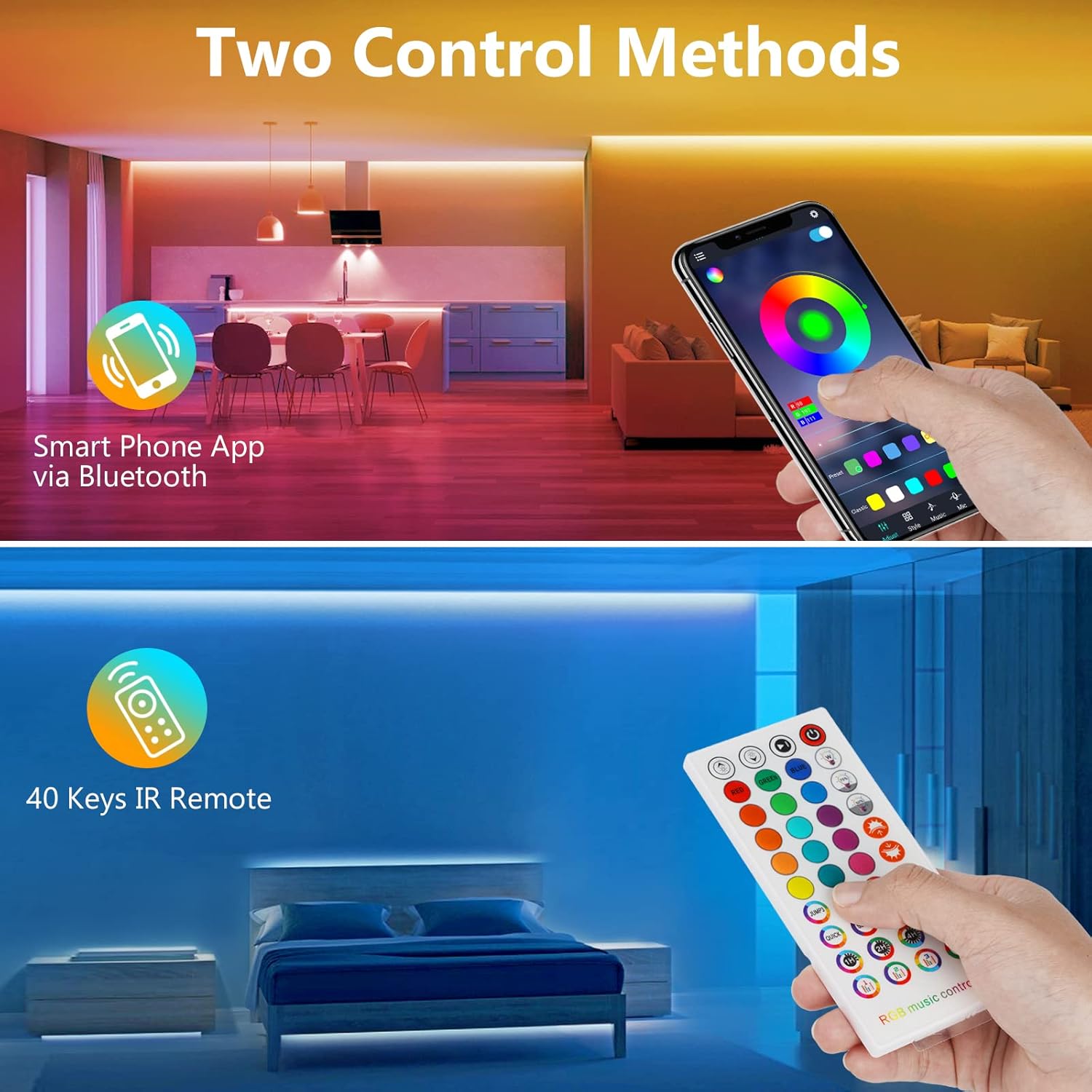 Світлодіодна стрічка TVLIVE 7,5 м, RGB, синхронізація з музикою, зміна кольору, мікрофон, ІК-пульт