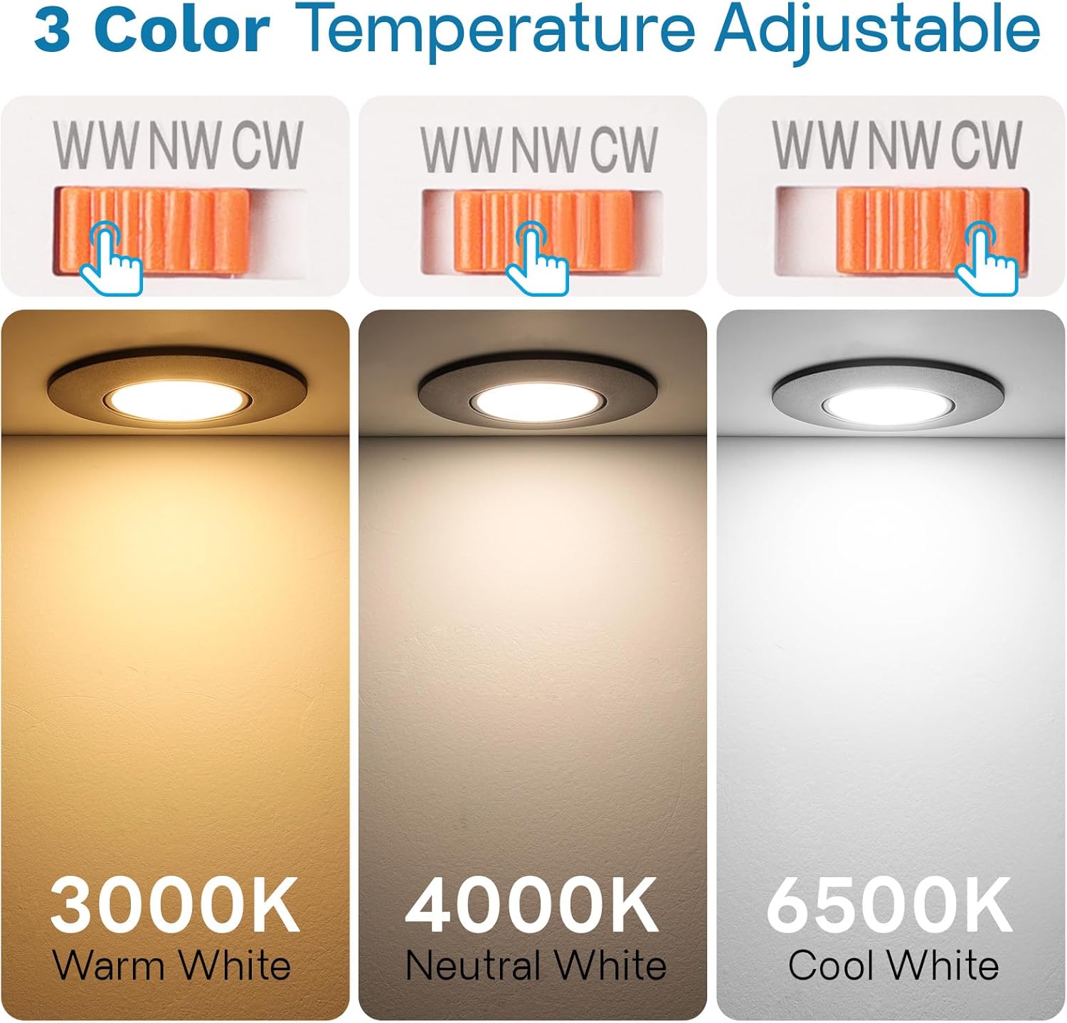 LED світильники SUAVER (6шт) 5W, димовані, CCT (3000K-6000K), плоскі, поворотні 45°, чорні