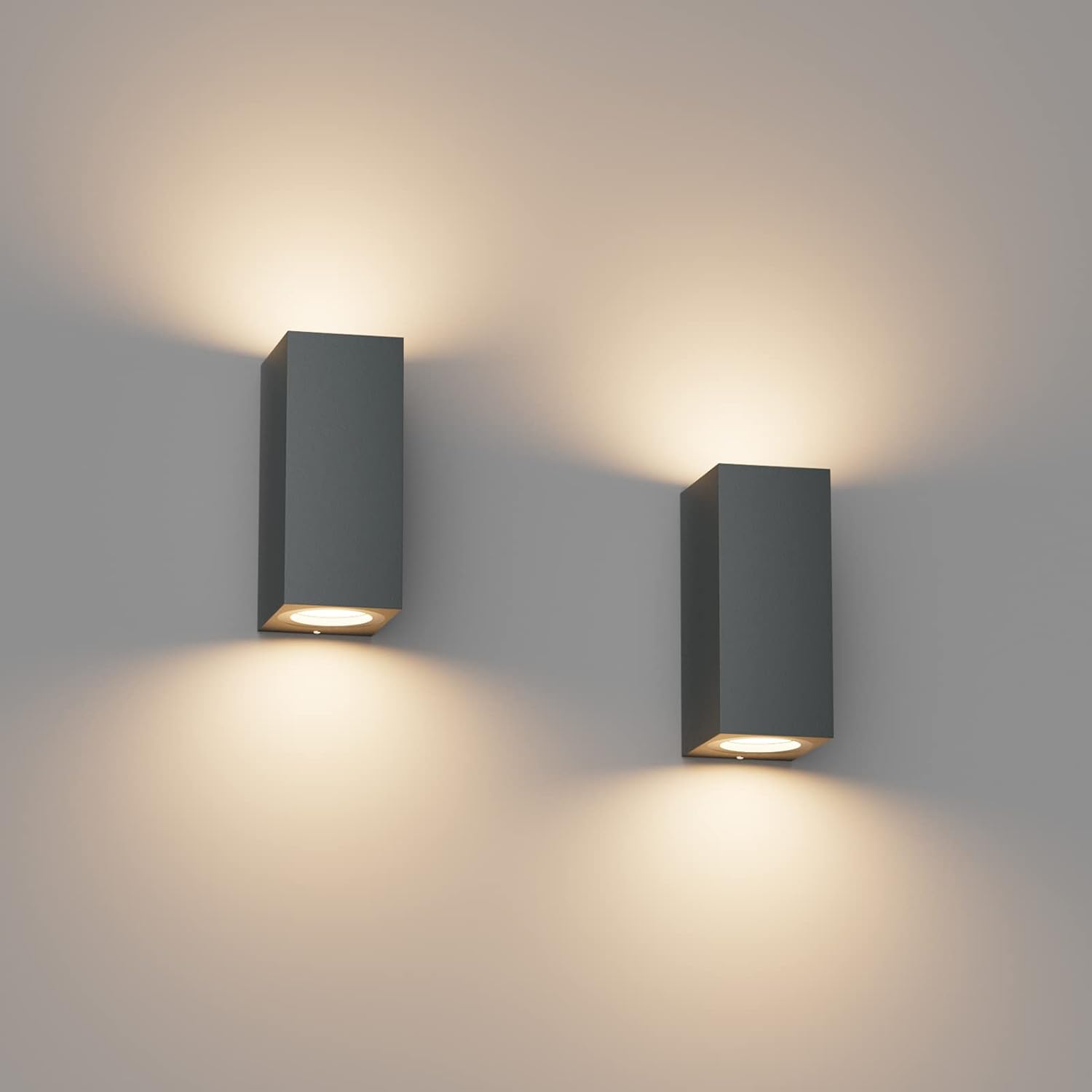 Вуличні настінні світильники Klighten (2 шт) GU10, Антрацит, Куб, IP65, Вгору/Вниз
