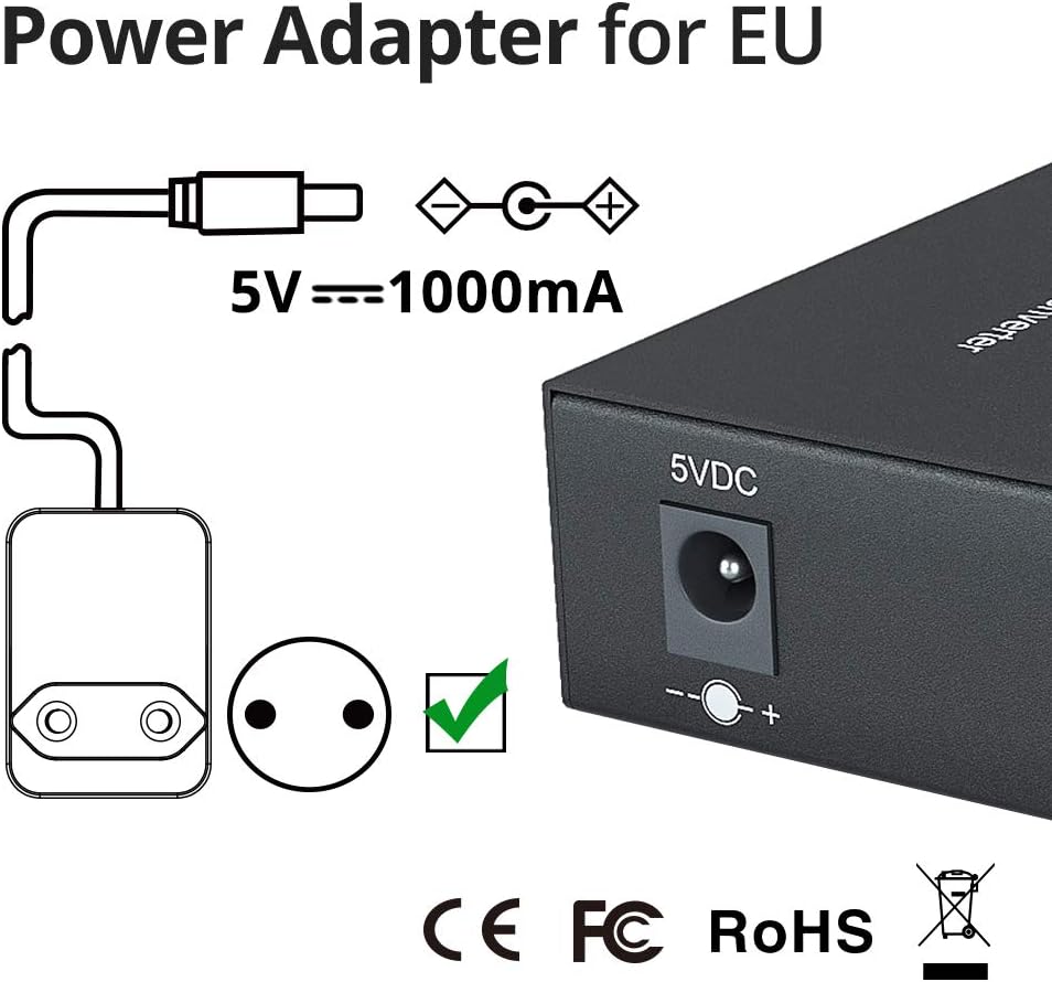 Медіаконвертер Gigabit Ethernet (RJ45 - SC) 10Gtek, Одномод 20км, 1000Base-LX, БП в комплекті
