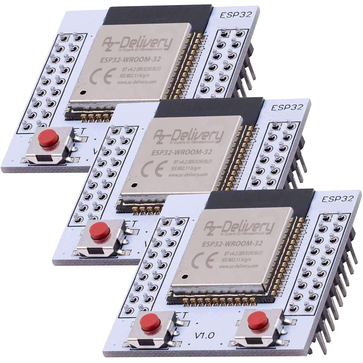 Набір плат розробника ESP32 NodeMCU (3 шт), WiFi + Bluetooth, WROOM-32, AZDelivery