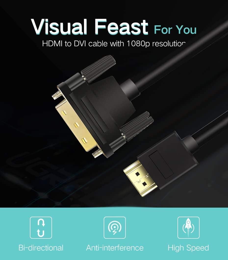 Перехідник-кабель HDMI на DVI (Двонаправлений), 20 см, ANNNWZZD, 1080p