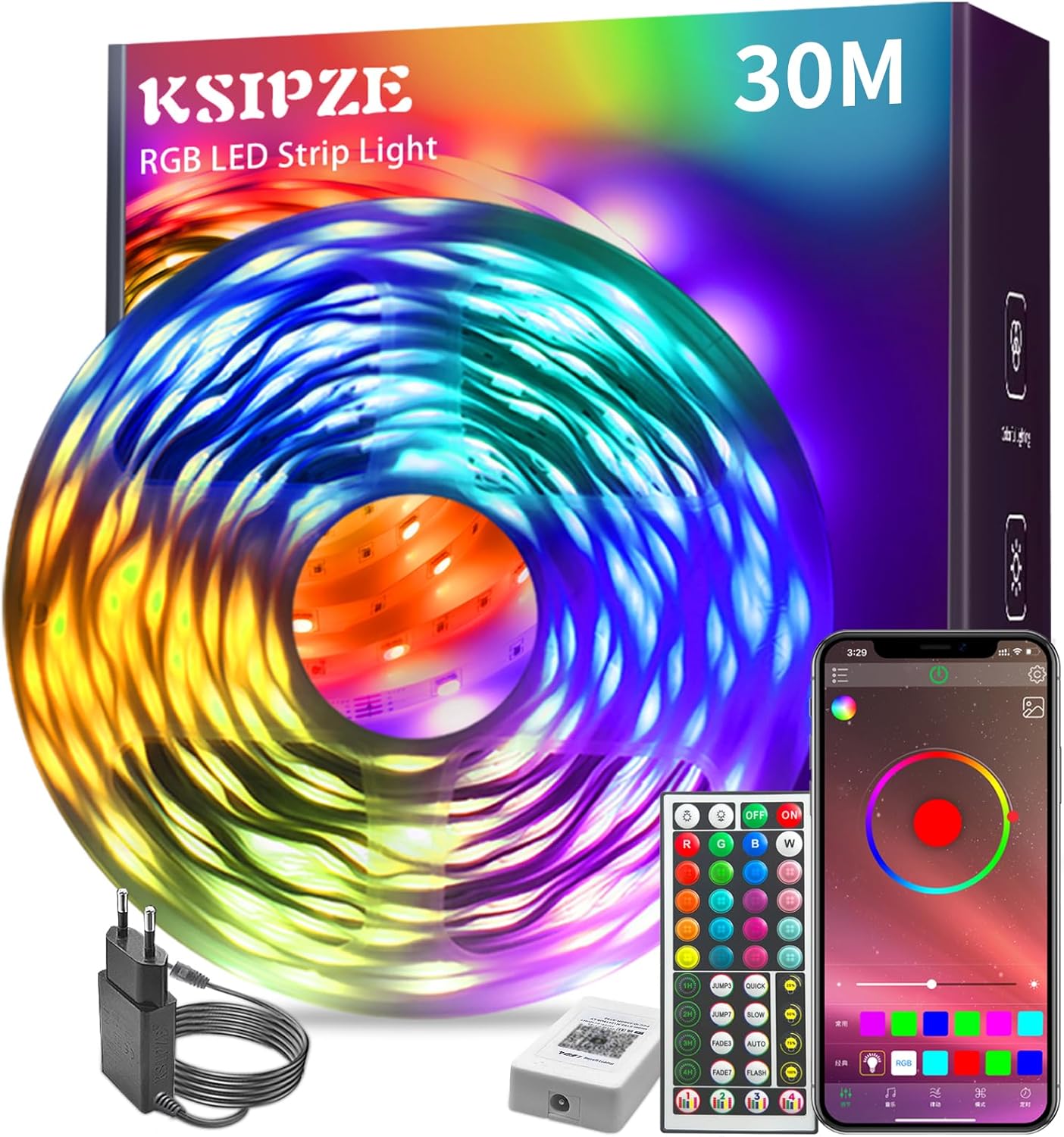 Світлодіодна стрічка 30 метрів (2x15м) RGB Bluetooth (Додаток + Пульт), Музична
