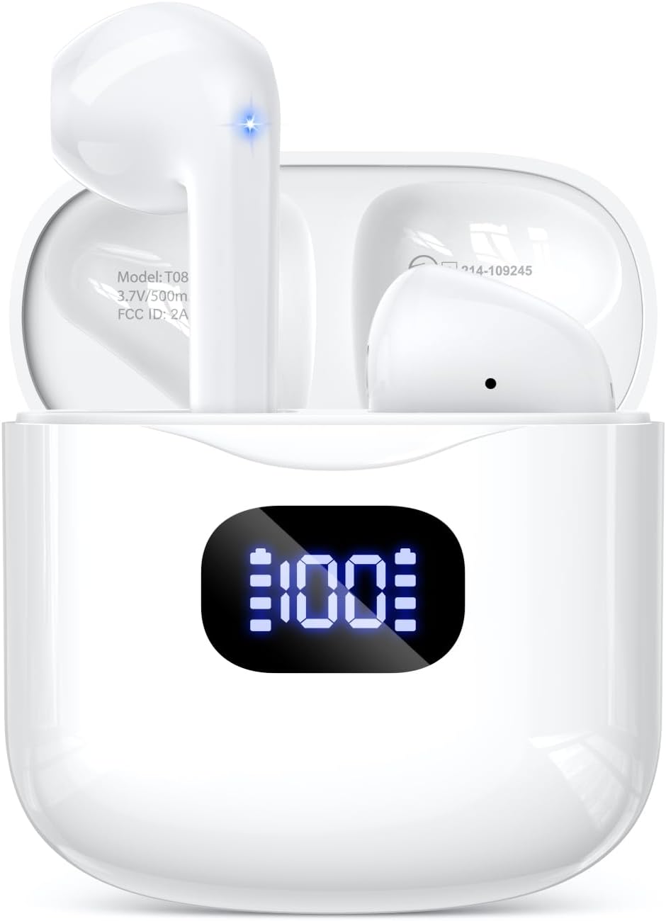 Бездротові навушники Bluetooth 5.3 (TWS) з LED дисплеєм, IPX7, 40г роботи, Білі