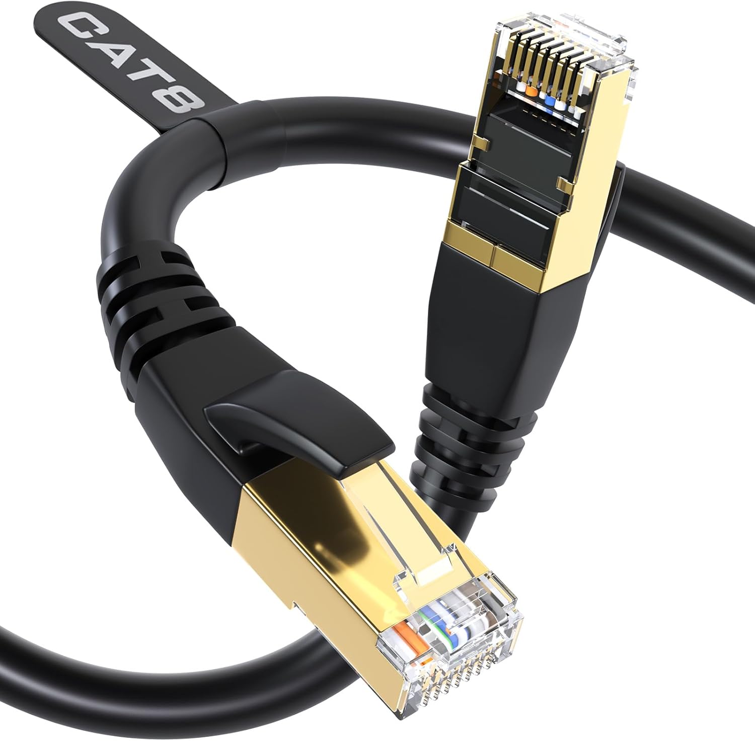 Патч-корд Ethernet Cat8 40Gbps (15 см), Екранований, Для роутера/модема, Чорний