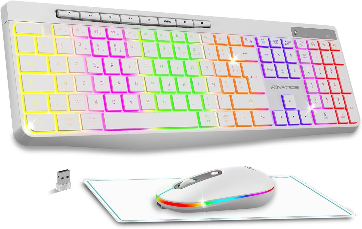 Бездротовий комплект Клавіатура + Миша AD Advance (RGB підсвічування), Тихий, Перезаряджуваний