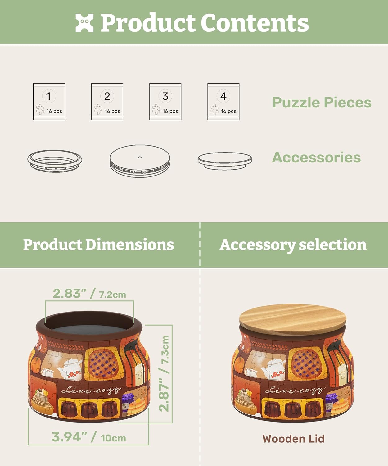 3D Пазл-ваза PieceRelax "Jar" (64 деталі), Пластик, З дерев'яною кришкою, Органайзер
