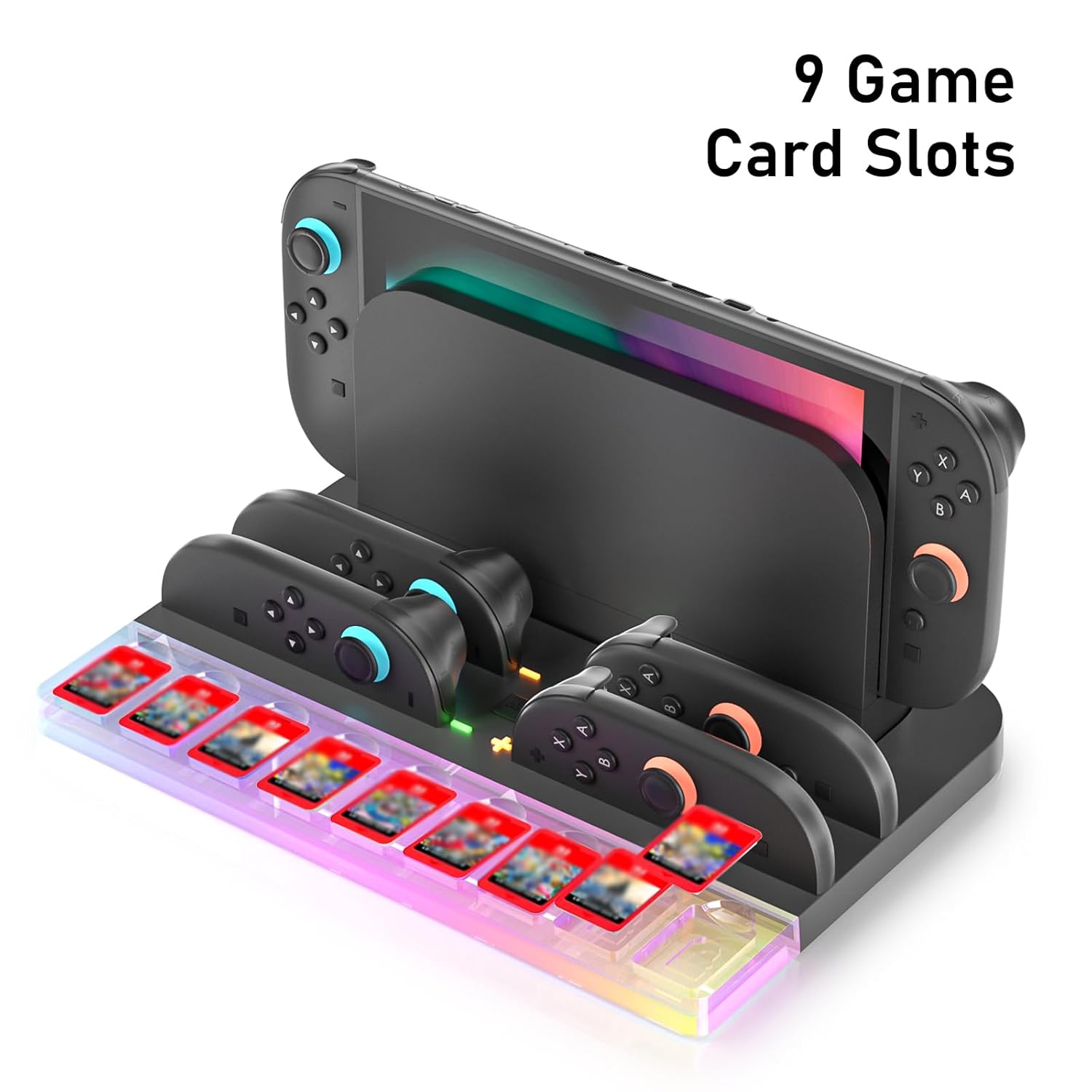 Charger Dock Station for Nintendo Switch 2,Charging Stand for Switch 2 Joycon with 4 RGB Light Mode,Portable Charging Dock with 9 Game Slots-Game Accessories