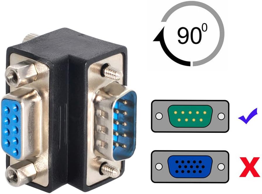 Адаптер RS232 D-Sub 9Pin (Male to Female), Кутовий 90° (Вниз), Під гвинт/гайку