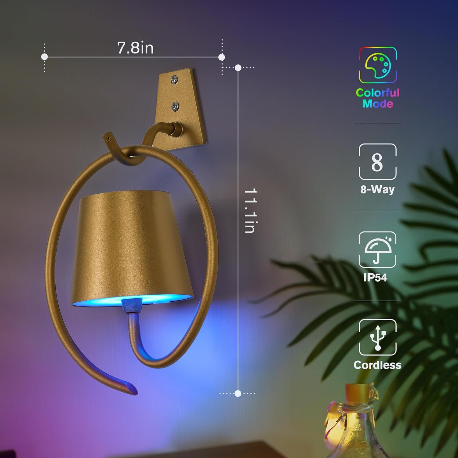 Бездротовий настінний LED світильник Faithorse (Акумулятор), RGB, Золотий
