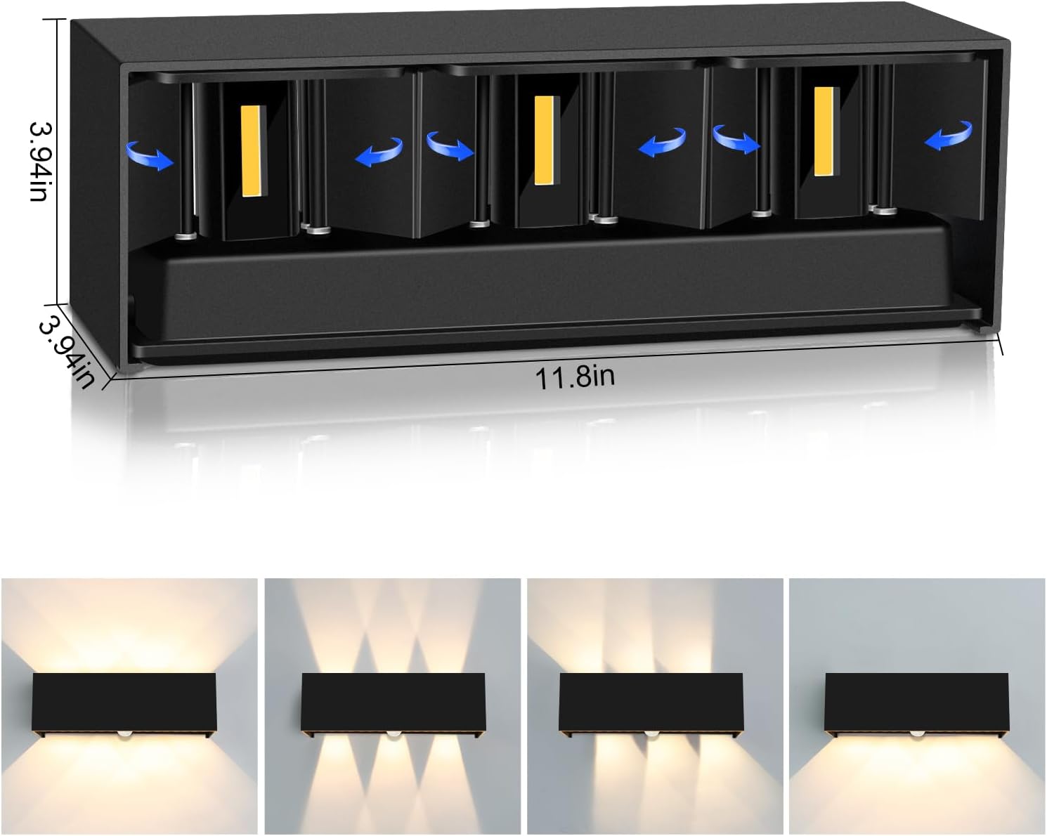 Вуличний настінний LED світильник 30W Kingwen, Регульований промінь, IP65 (Чорний)