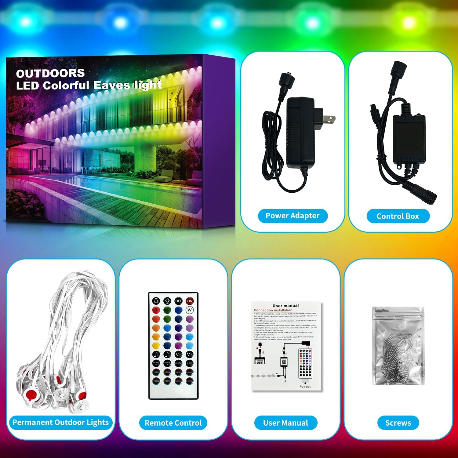 Розумна вулична LED гірлянда XINKAITE (60 метрів, 250 RGB+IC), Wi-Fi, Водонепроникна IP67