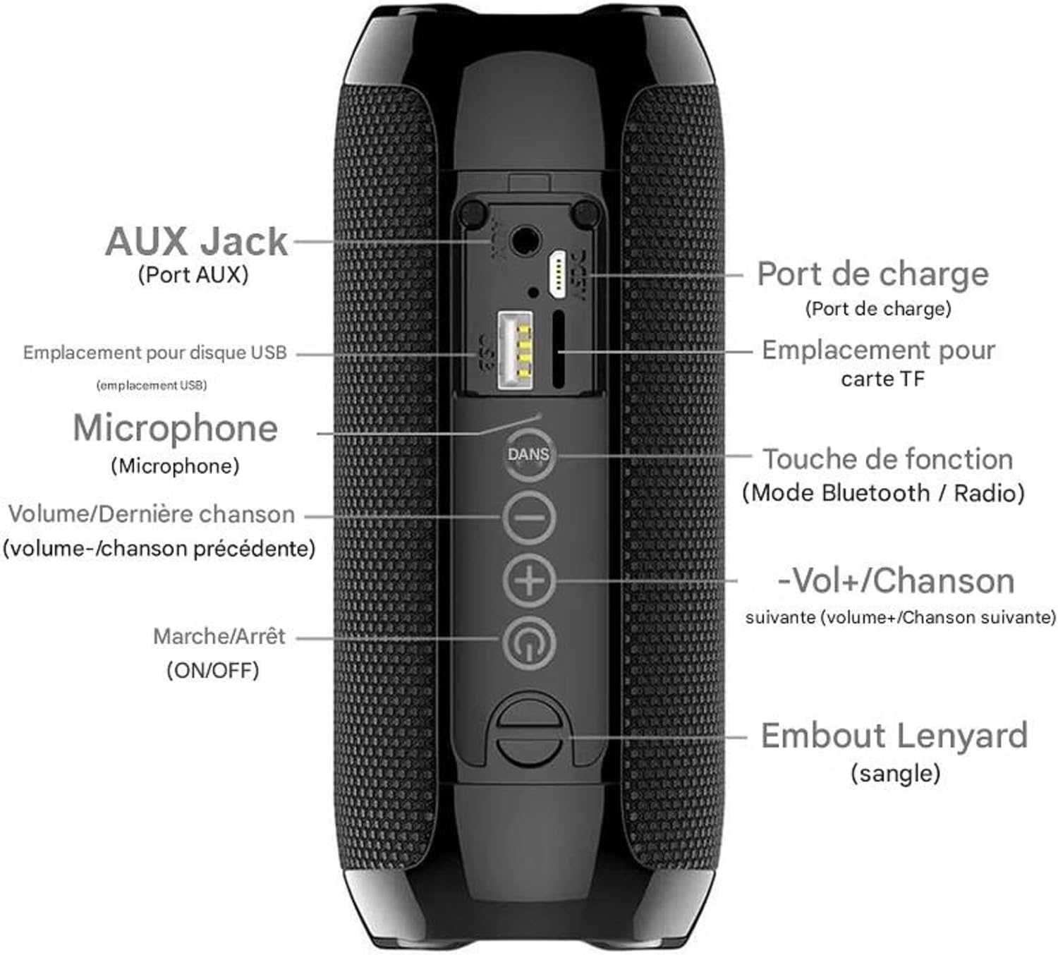 Портативна Bluetooth колонка T&G сабвуфер IPX4 TWS стерео звук для вулиці дому чорна