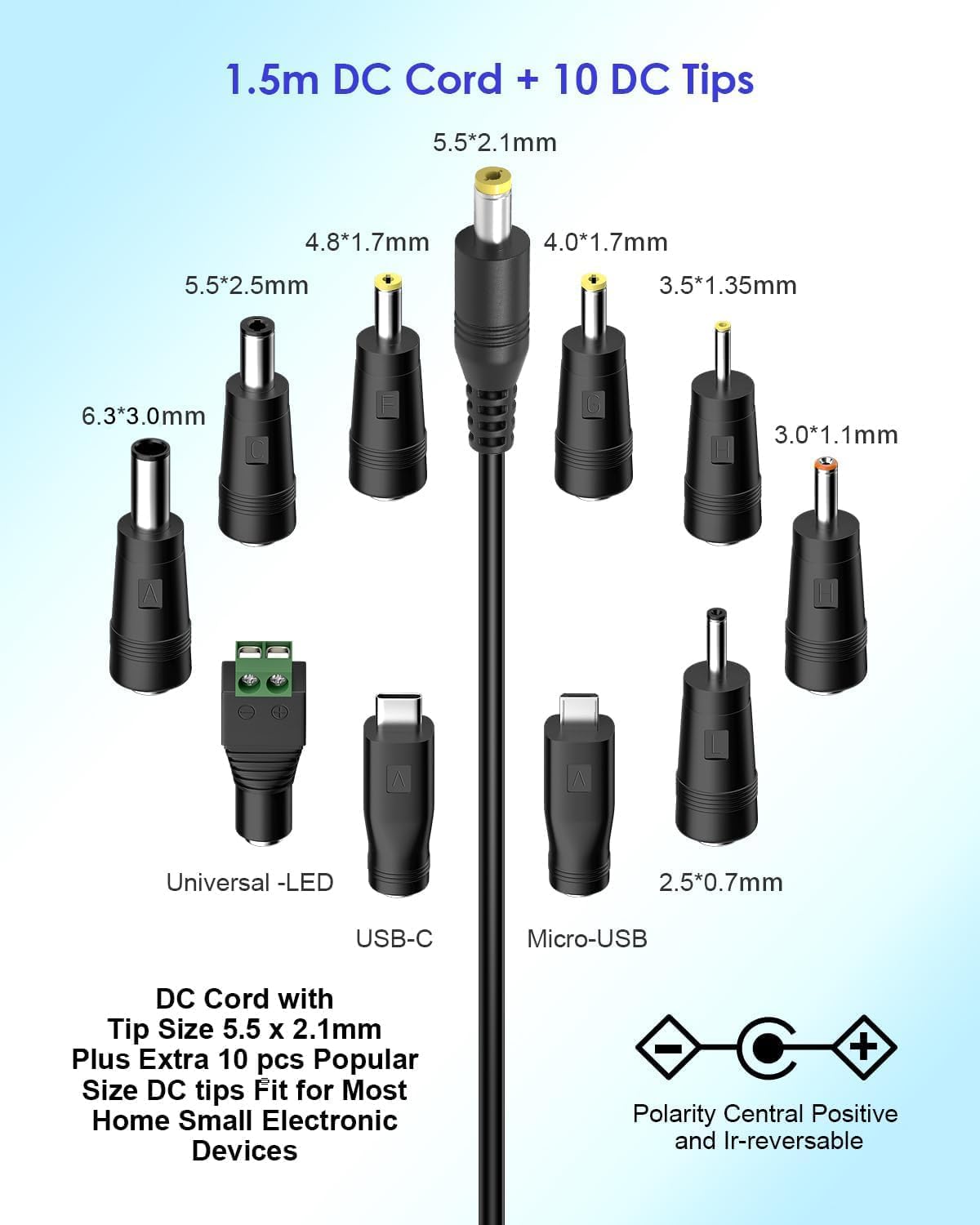 Універсальний регульований блок живлення Outtag 36 W (Проти 3V до 12 V, 10 штекерів, 2 A), Чорний