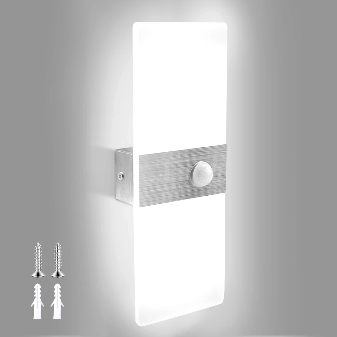 JaneYi wall light with motion detector wall lamp indoor cold white 6000K 12W wall lighting LED acrylic modern indirect lighting lamp wall for hallway staircase balcony living room - Parcels