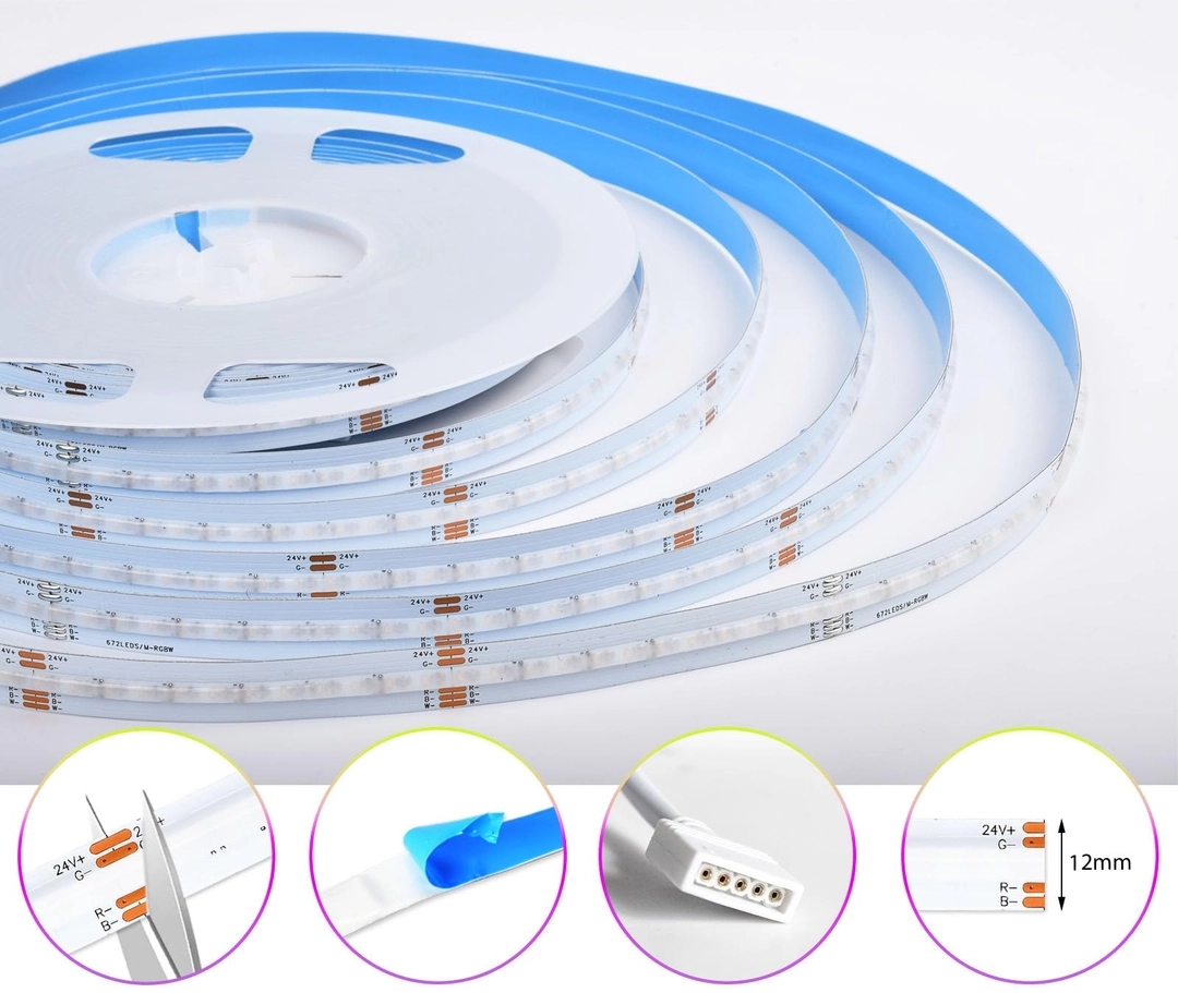 LED стрічка SUBOSI 10 м Wi-Fi COB RGBW+Теплий білий 24V, 672 LED/м, керування через додаток, RGBW освітлення