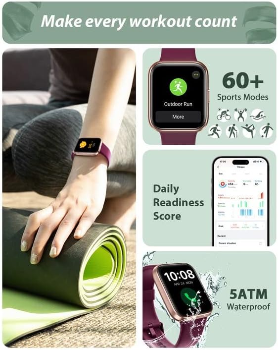 Смарт-годинник з Alexa, 1.8", дзвінки, SpO2, пульс, фітнес, 100+ режимів, IP68