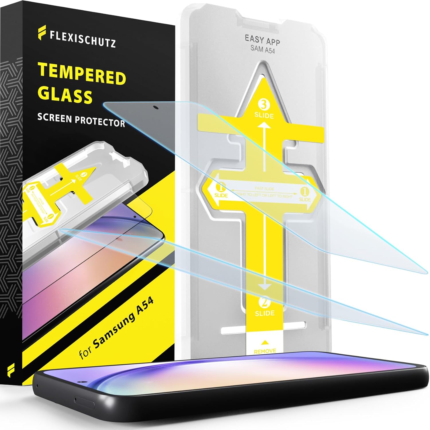 Захисне скло FlexiSchutz® для Samsung Galaxy A54 5G [2 шт], рамка, 9H, HD, без бульбашок, прозоре