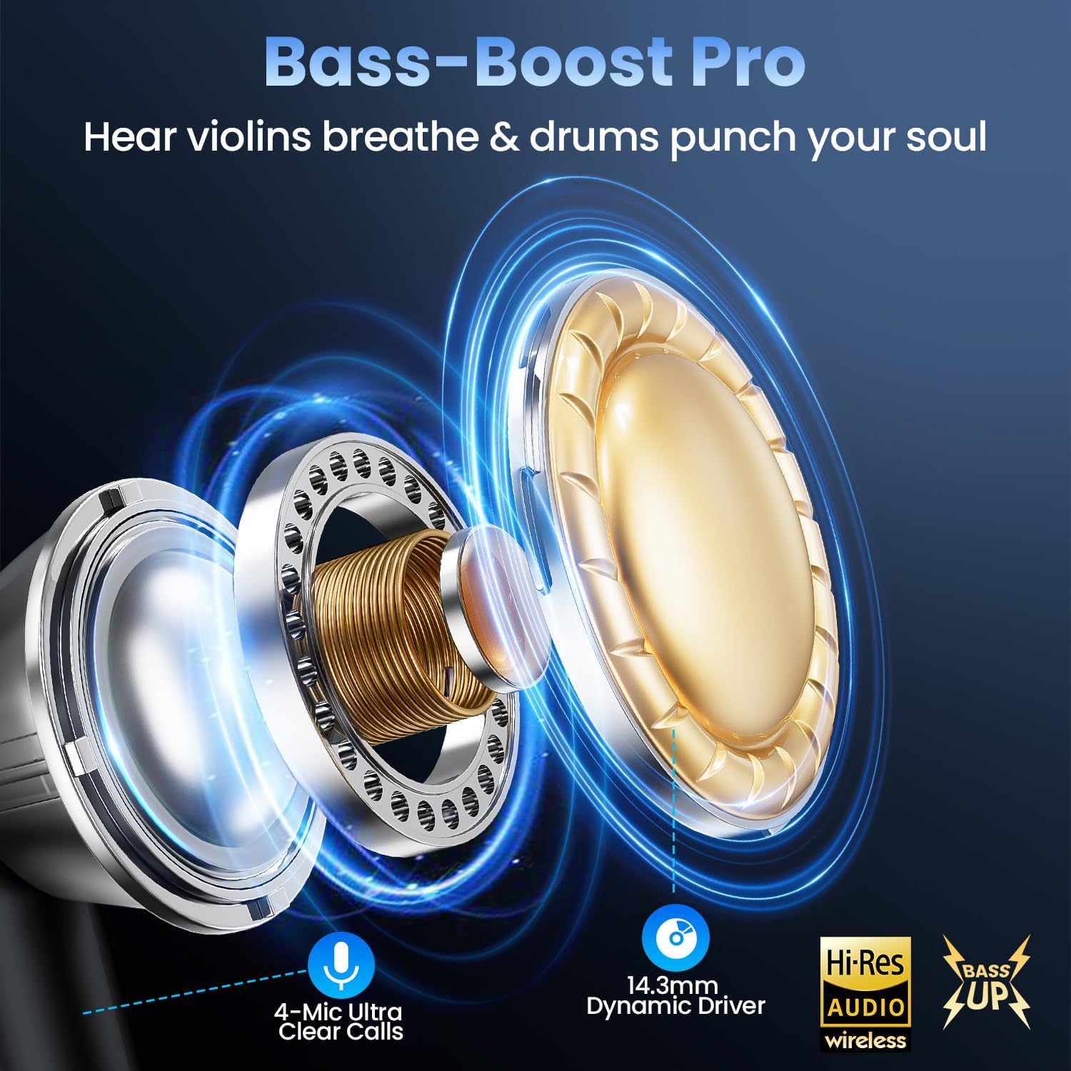 Бездротові навушники S05-0699, Bluetooth 5.3, Deep Bass, 48г, LED-дисплей, IPX7, мікрофон (Чорні)