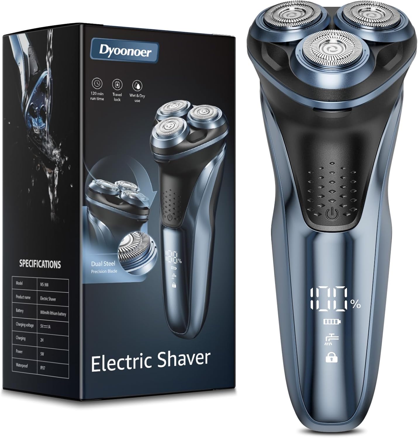 Електробритва чоловіча (Foil Shaver) IPX7, Вологе/Сухе гоління, Тример, Дорожнє блокування