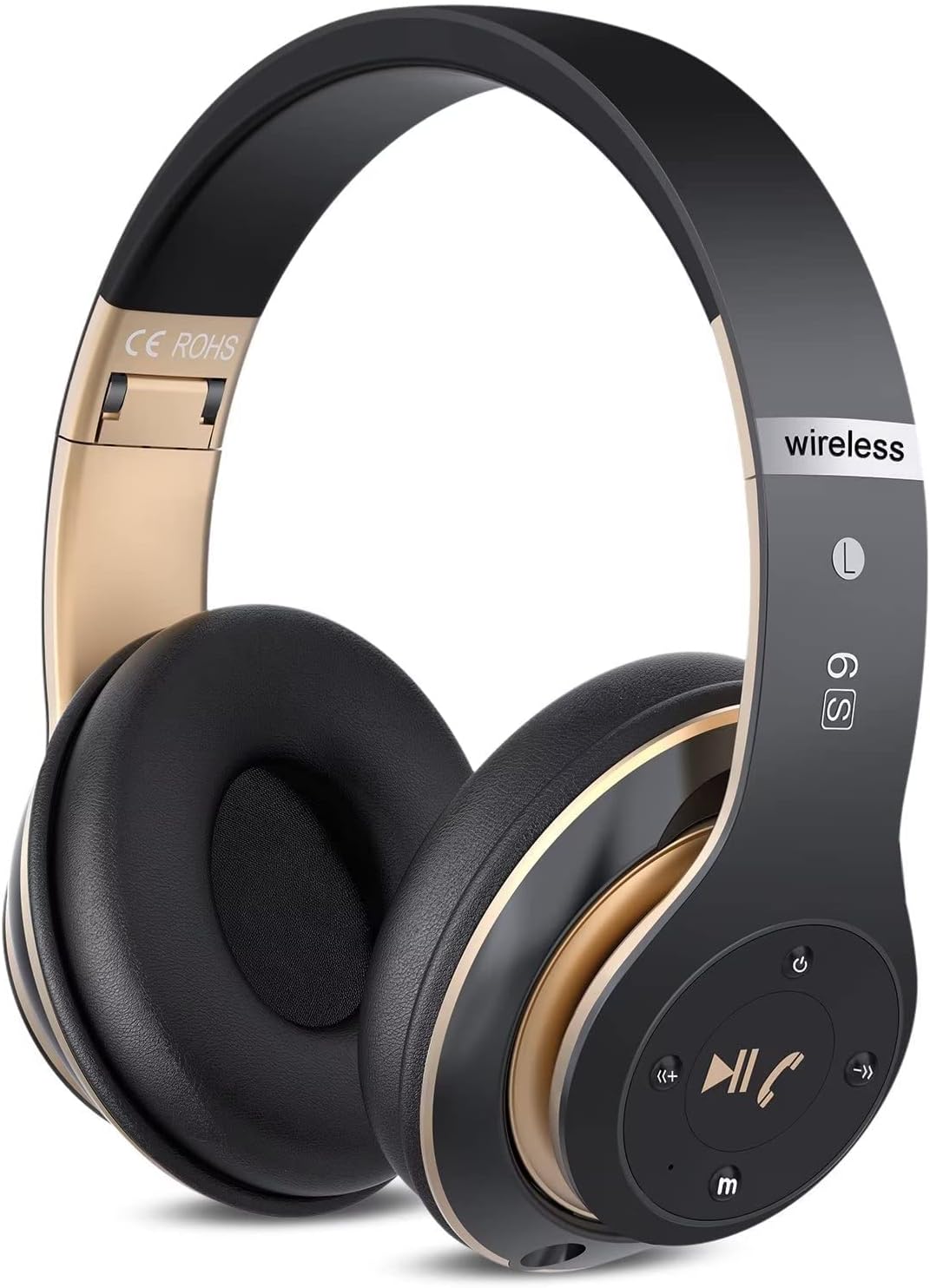 Бездротові навушники 6S (Black & Gold), Bluetooth 5.0, Hi-Fi, FM-радіо, Складані, SD-карта