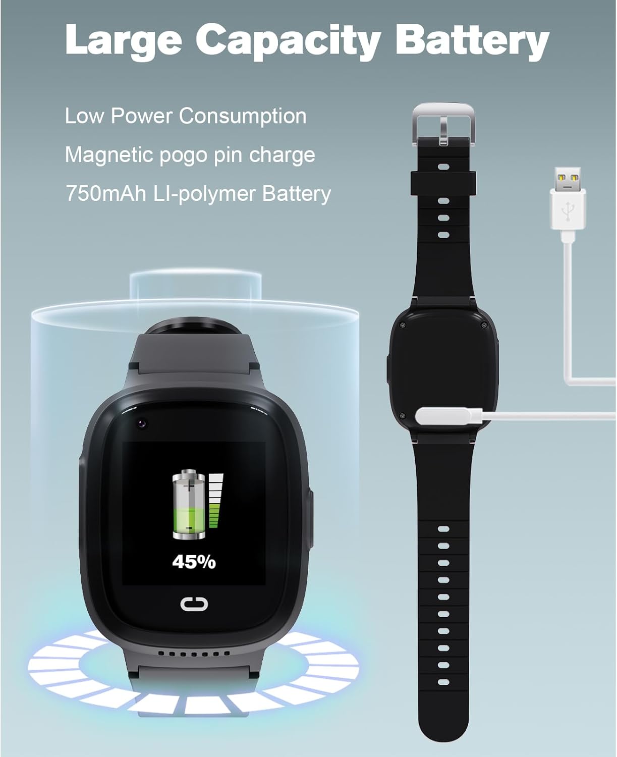 Дитячий смарт-годинник PTHTECHUS 4G з GPS та відеодзвінком, SOS кнопка, Чорний