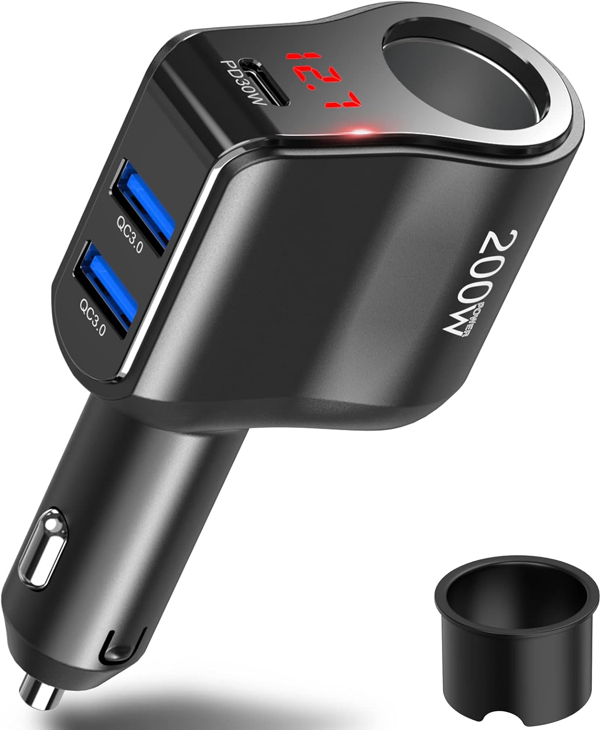 Розгалужувач прикурювача 200W (3 Гнізда + USB-C PD), Вольтметр, Вимикачі