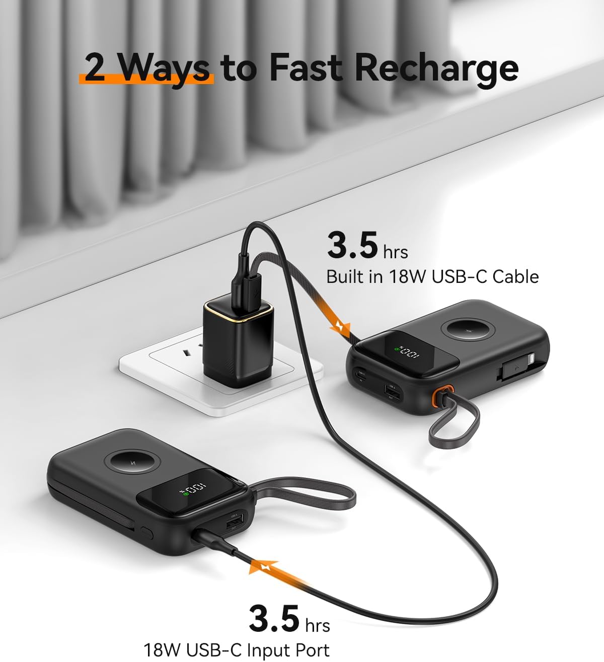 Power Bank Kuulaa 10000mAh для iPhone та Apple Watch (Вбудовані кабелі), Швидка зарядка