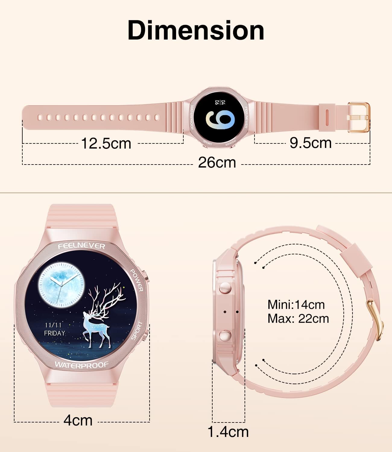 Жіночий фітнес-годинник з функцією дзвінка (Pink), 1.7" Сенсорний екран, IP67