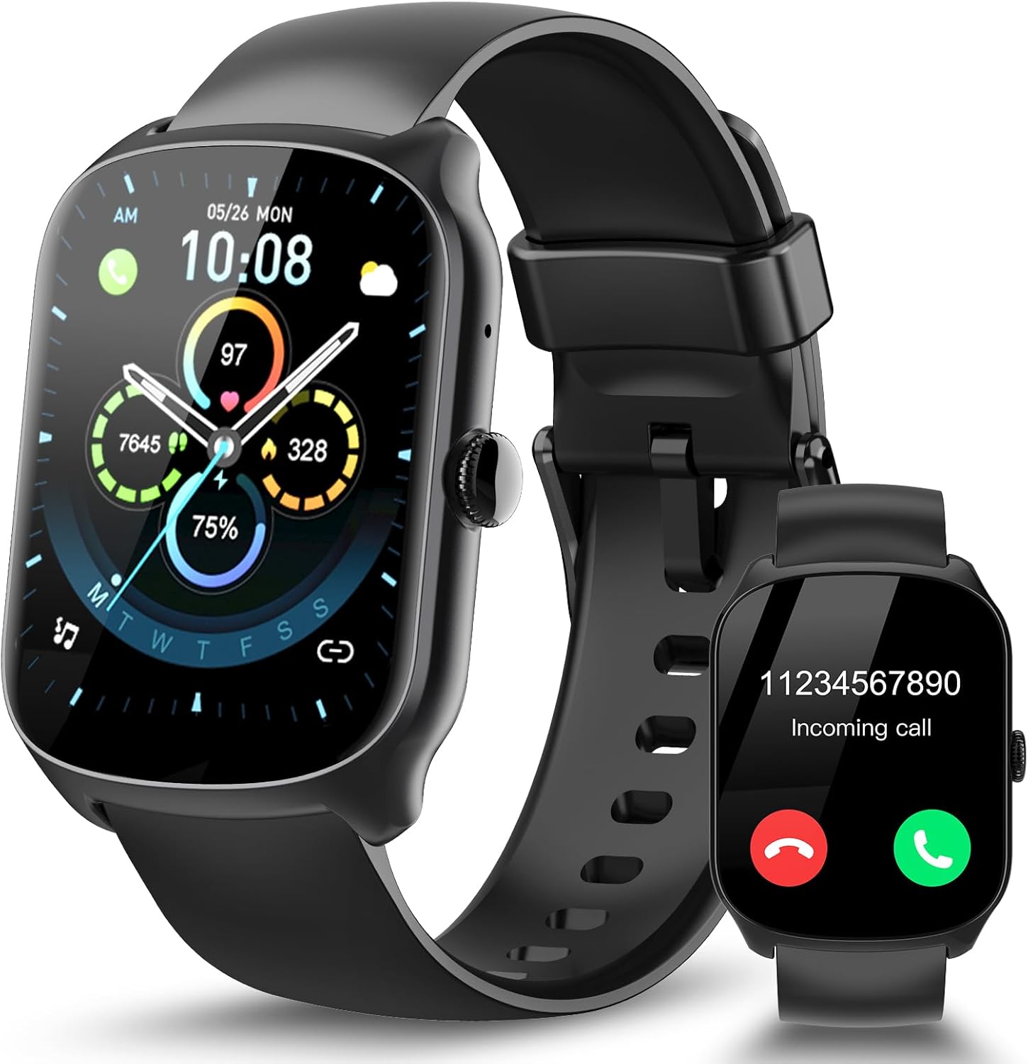 Смарт-годинник з вигнутим екраном 1.95" HD, Bluetooth Call, 110+ спорт-режимів, Carbon Black