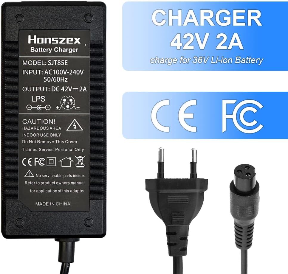 Зарядний пристрій 42V 2A для електросамоката, 36V Li-ion батареї, 8мм 3-pin, адаптер hoverboard
