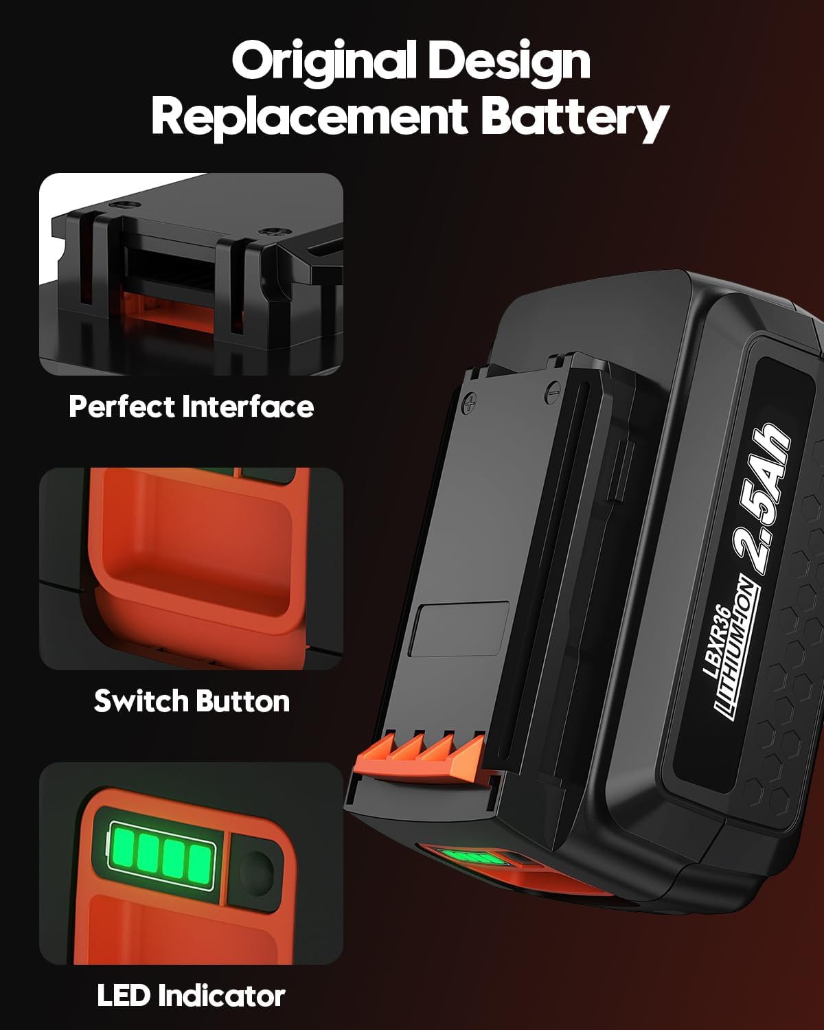 Акумулятор для Black&Decker 36V/40V (LBXR36), 2500mAh Li-ion, Заміна оригіналу