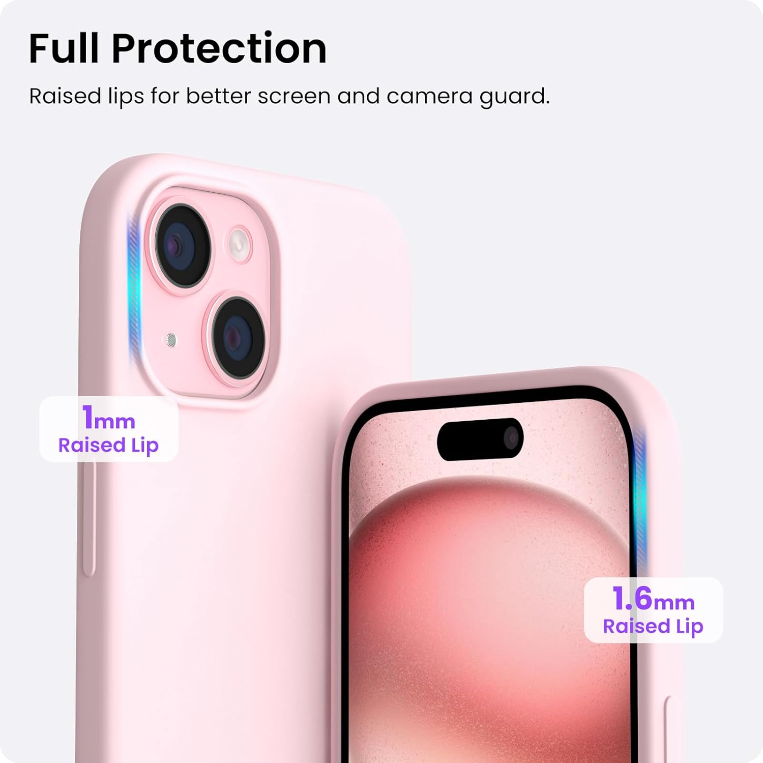 Силіконовий чохол ORNARTO для iPhone 15 (6.1 дюйма), Мікрофібра всередині, Рожевий
