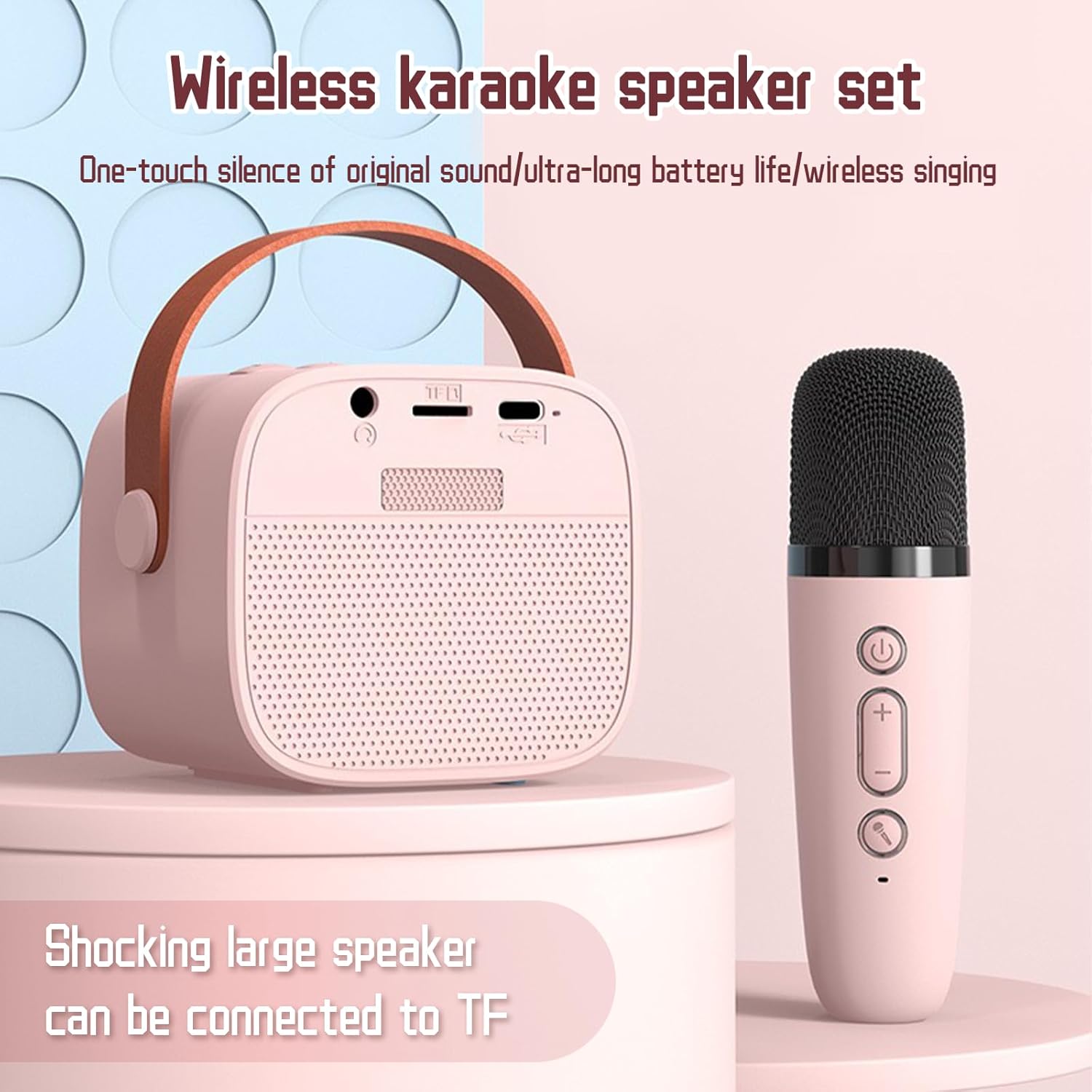 Дитяча портативна караоке-система з 2 мікрофонами Без бренду, Bluetooth колонка з RGB, Рожева