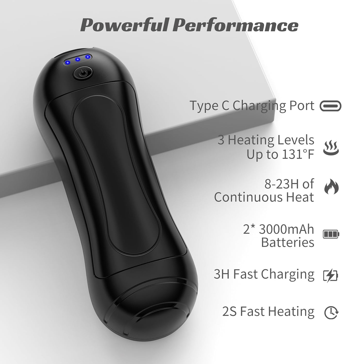 Циліндрична акумуляторна грілка для рук 2-в-1 Без бренду (6000mAh, 3 режими), Чорна