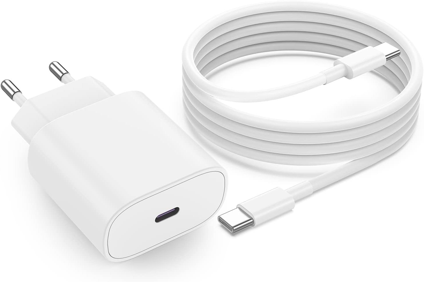 Швидкий мережевий зарядний пристрій 25W (PD) Без бренду для Samsung Galaxy, Кабель Type-C 2 метри, Білий