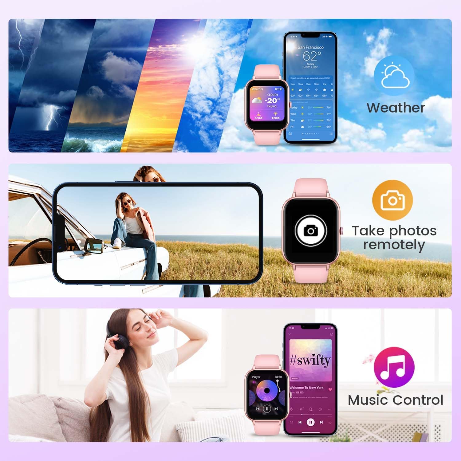 Смарт-годинник 1.83 з Bluetooth дзвінками фітнес трекер 123 режими IP68 пульсометр рожеві