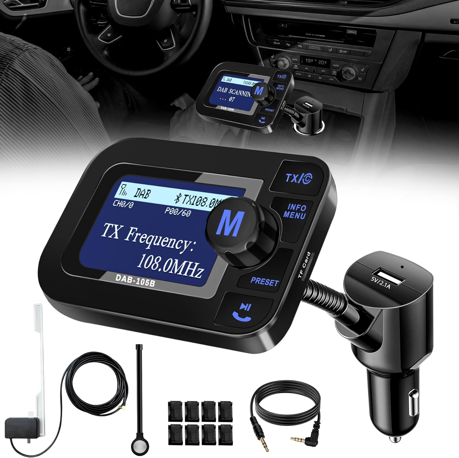 Автомобільний DAB FM трансмітер DeepBetter екран 2.3 Bluetooth 5.0 handsfree AUX USB