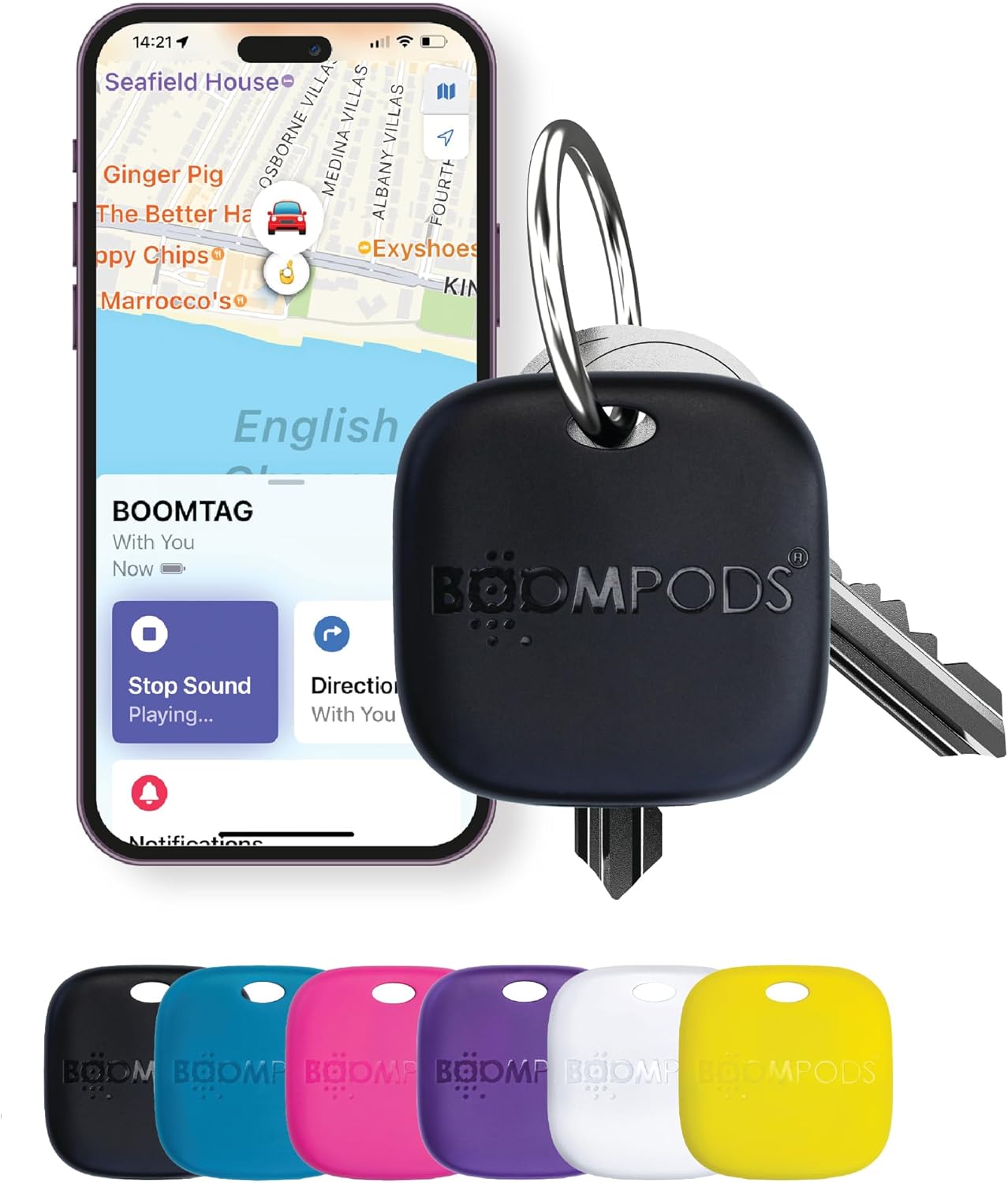 Bluetooth трекер Boompods Boomtag Apple Find My перезаряджуваний для ключів і багажу чорний