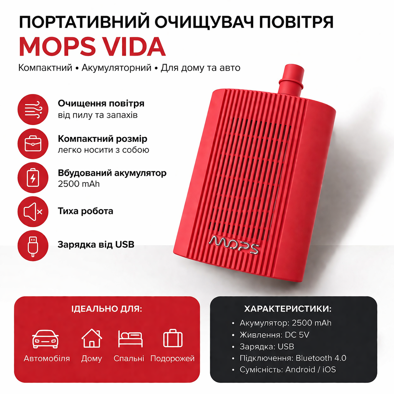 Маска респіратор MOPS VIDA AP-MT01 HEPA фільтр вентилятор очищення повітря захист дихання