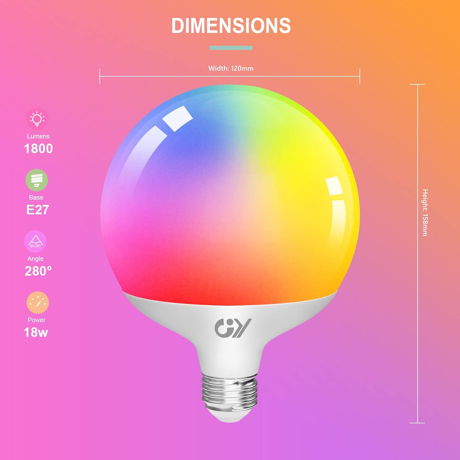 Розумна Wi-Fi LED лампа GY G125 E27 18Вт 1900Лм RGB CCT керування через застосунок світильник