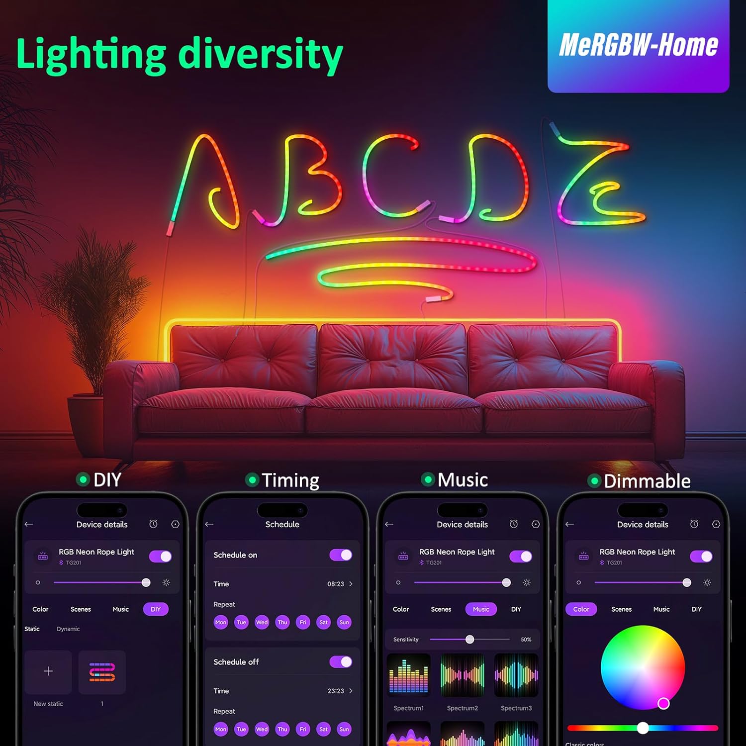 Неонова LED стрічка 3м RGB Bluetooth застосунок синхронізація музики USB декоративна підсвітка