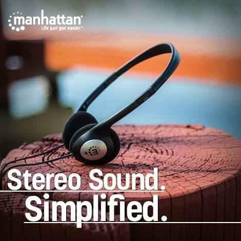 Дротові навушники Manhattan Stereo AUX 3.5мм кабель 2.2м легкі для музики та дзвінків чорні